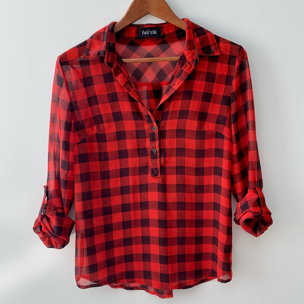 🟡Buffalo Plaid Sheer Blouse